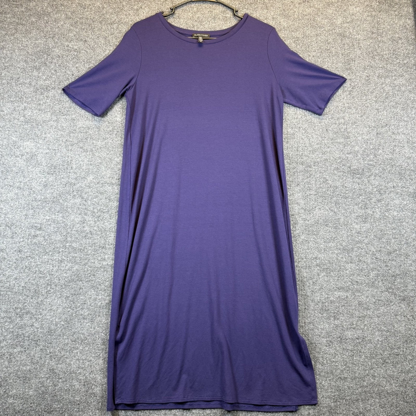 Eileen Fisher Midi Dress Women Small Athena Purple Round Neck Side Splits S/S